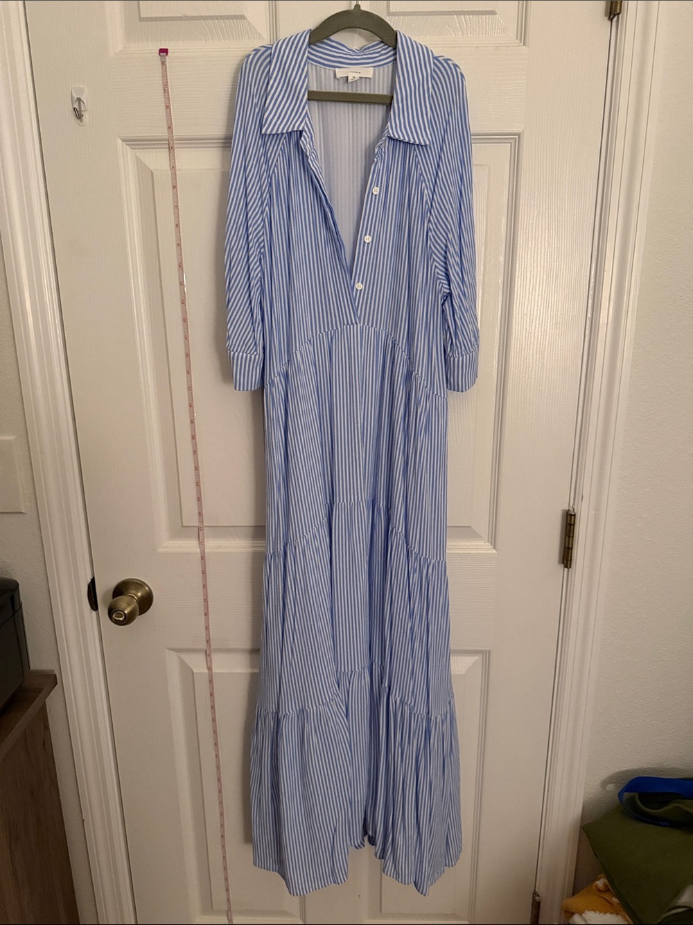 A Loves A Pinstripe Print Midi Shirt Dress
